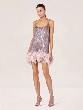Alexis New Zaire Sequin Feather Mini Dress Lavender Small